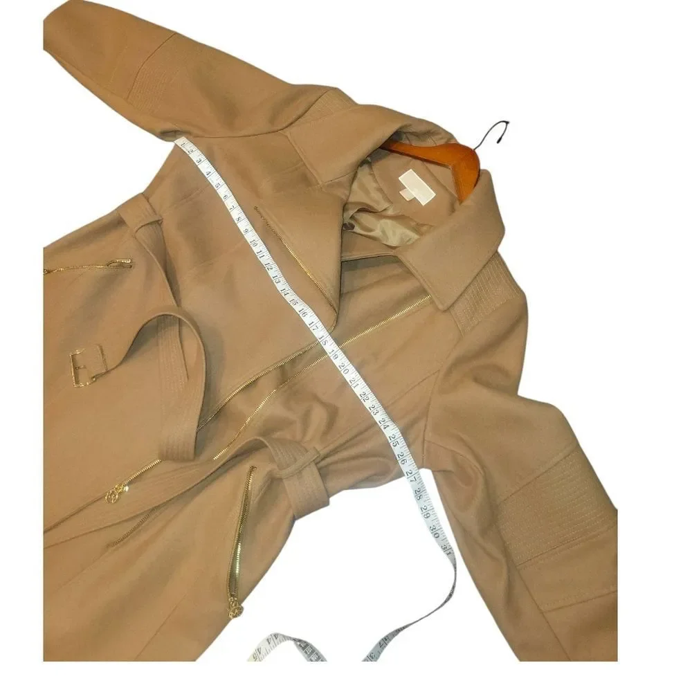 Michael Michael Kors Asymmetrical Trench Belted Wrap Camel Wool Walker Coat 2X